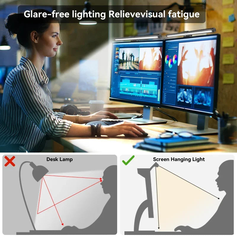 LED Monitor Light Bar Computer Screen Hanging Lights RGB Atmosphere Table Lamp For Work Study Read Gaming Dimming Lighting 44cm