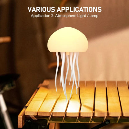 Jellyfish Cartoon LED Nihgt Light Voice Control Gradient Cute Rotating Jellyfish Hanging Bedside Lamp RGB Table Lamps Room Decor